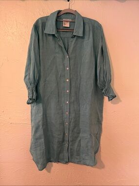 Finley Teal Button-Front Midi Shirt Dress
